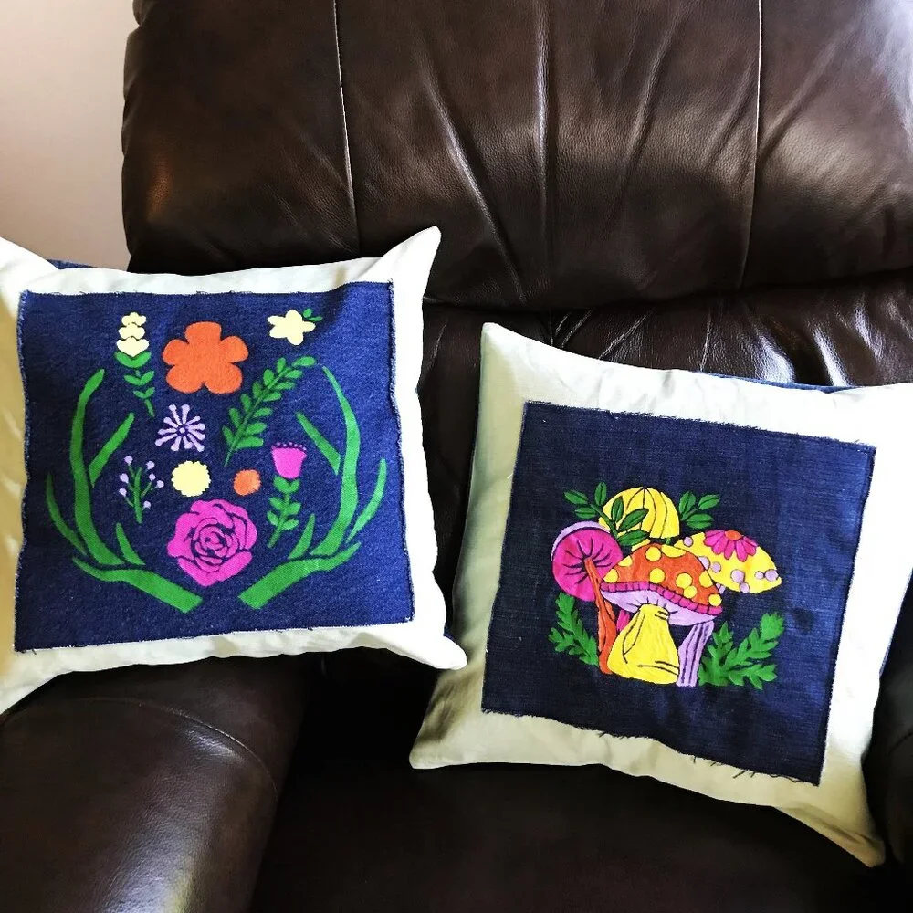Mushroom Pillow Cover 16 x 16, Hand Painted Envelope Style Cottagecore Sham